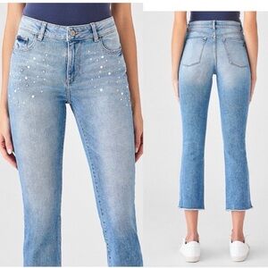 DL1961 Mara Instasculpt Straight Jeans Women’s Sz 27 Mid Rise Pearls Rhinestones